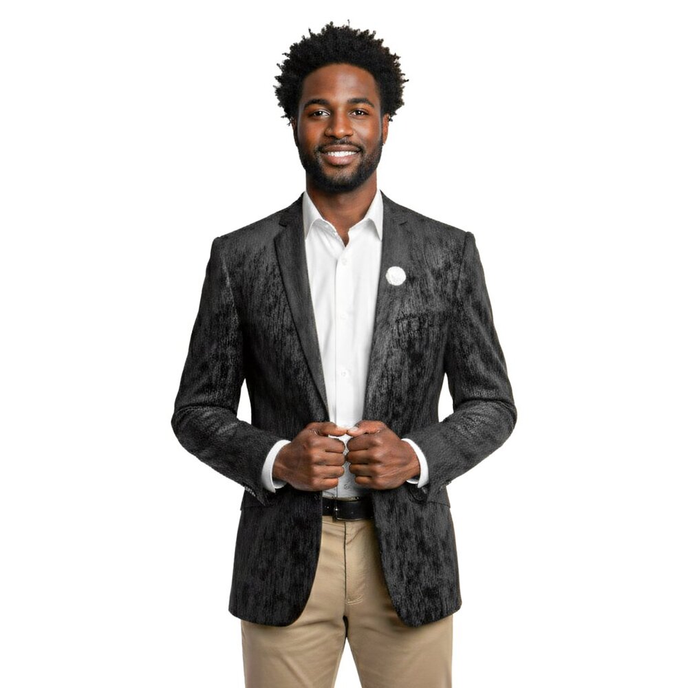 40S Only-Solid Black Textured Multi Tone Pattern Mens Suit Jacket